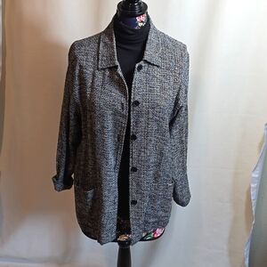 JM COLLECTION Silk & Cotton Oversized Woven Unlined Blazer Jacket Size Medium